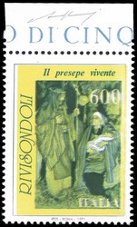 1991 - 600 lire Natale, francobollo naturale "Rivisondoli giallo" ...