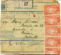 Yugoslavia Yugoslavia: 1919 (11 September). Parcel card to Fuzine ...