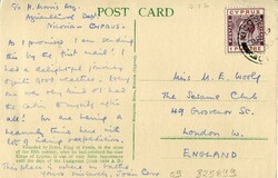 1930 Cyprus Kyrenia Girne Postcard to London ed. Mangoian Cyprus: ...