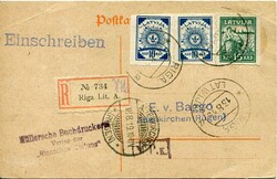 Republics Latvia: 1919 (13 August). Registered postal card to Germany ...