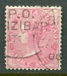 Zanzibar Zanzibar: 1868 India QV 8a rose die II struck by type Z2 ...