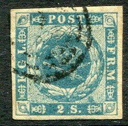 DenmarkDenmark: 1855 (May). Thiele printing 2sk. blue wmk Crown used. ...