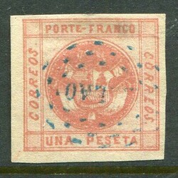 PeruPeru: 1858 (December). Large letters coat of arms 1p. red struck ...