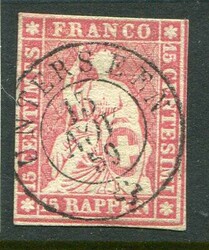 Stamps & Covers Switzerland: 1858 sitting Helvetia 15r. rose thick ...