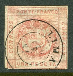 PeruPeru: 1860-61 coat of arms 1p. rose with cornucopia on white ...