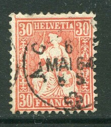 Stamps & Covers Switzerland: 1862 (1 January). Sitting Helvetia 30c. ...