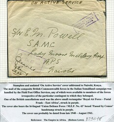 British East Africa British East Africa: 1940-41 stampless on active ...