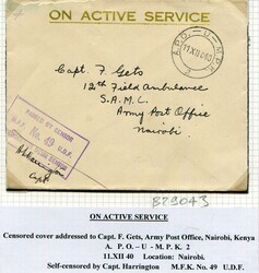 Kenya Kenya: 1940 (11 December). On Active Service and unit insignia ...