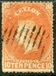 Ceylon Ceylon: 1861 wmk Star 10d. vermillion rough perf. 14 to 15 1/2 ...