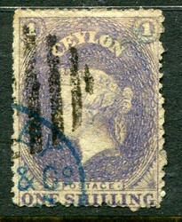 Ceylon Ceylon: 1862 no watermark 1s. slate purple perf. 13 struck by ...