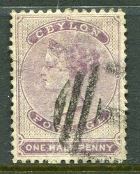 Ceylon Ceylon: 1864 medium paper 1/2d mauve perf. 12 1/2 struck by ...