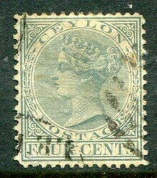 Ceylon Ceylon: 1872 wmk Crown CC 4c. grey perf. 14 x 12 1/2 struck by ...