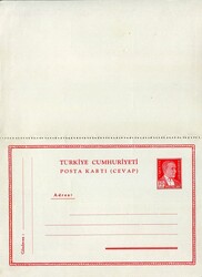 1951 Turkey 10kr Ataturk Reply Stationery CardTürkiye: 1951 Atatürk ...