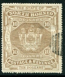North Borneo - Labuan North Borneo: 1894 (January). $10 brown mint o ...