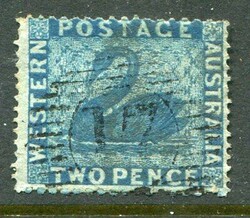 Australia Western Australia: 1861 Swan 2d. blue perf. clean cut 14-16 ...