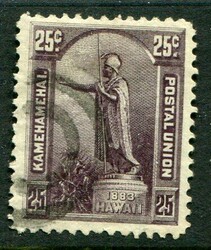Hawaii Hawaii: 1883 King Kamehameha I statue 25c dark violet used. Sc ...