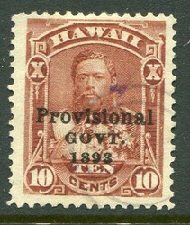 Hawaii Hawaii: 1893 Provisional Government overprinted 10c red-brown ...