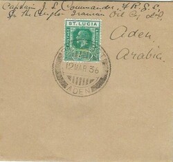 Postal History Aden: 1936 (12 Mar) small envelope franked St Lucia ...