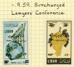 Stamps Lebanon: 1959 Lawyers’ Conference surcharged mint o.g. set. ...