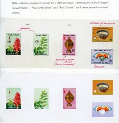 Stamps Morocco: 1984 collective progressive proofs of Arab League, ...