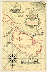 Malta Malta: Unused ancient map modern postcard. (B35356)