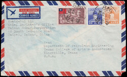 1952 Airmail cover sent from Taipei to USA, franked with $5 Chiang ...