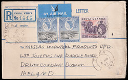 KENYA 1957 Registered Letter sent from Thika to Ireland franked with ...
