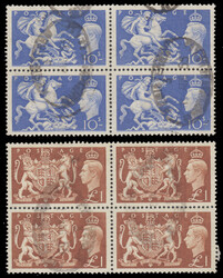 GREAT BRITAIN 1951 SG:511-12, Mi:253-54 King George VI 10s and £1 in ...