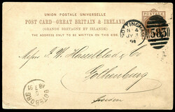 GREAT BRITAIN 1891 Postal Stationery 1p sent from Nottingham to ...