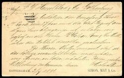 GREAT BRITAIN 1891 Postal Stationery 1p sent from Nottingham to ...