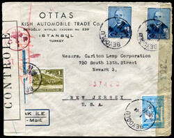 TURKEY 1944 Cover from Istanbul to USA, franked with 6 stamps, with ...