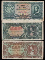 HUNGARY 1945 Three different banknotes, all circulated
