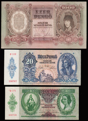 HUNGARY 1930´s - 1940´s Five different banknotes, all uncirculated, ...