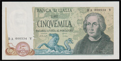 ITALY 5000 Lire Banknote 1977 uncirculated extreme fine. P#102c