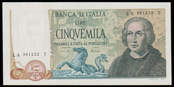 ITALY 5000 Lire Banknote 1973 uncirculated extreme fine. P#102b