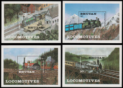 BHUTAN 1984 Mi:852-59, Bl 106-109 Locomotives set incl. MS