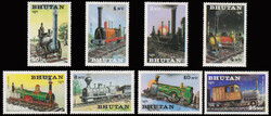 BHUTAN 1984 Mi:852-59, Bl 106-109 Locomotives set incl. MS