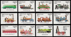 BHUTAN 1990 Mi:1218-29, Bl 225-36 Locomotives set incl. MS