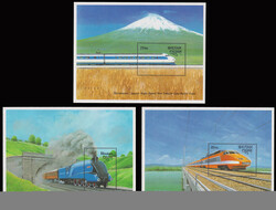 BHUTAN 1988 Mi:1060,1061,1069 Bl 159-61 Trains