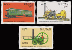 BHUTAN 1988 Mi:1060,1061,1069 Bl 159-61 Trains