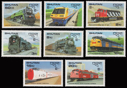 BHUTAN 1987 Mi:1028-35 Bl 143-44 Trains