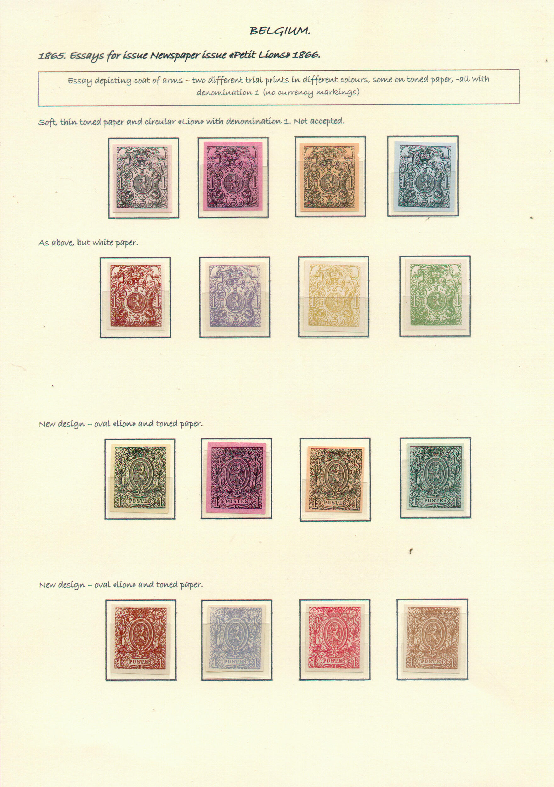 Essays and proofs of the issue 1866 - Small LIONS 1866 printed in ...