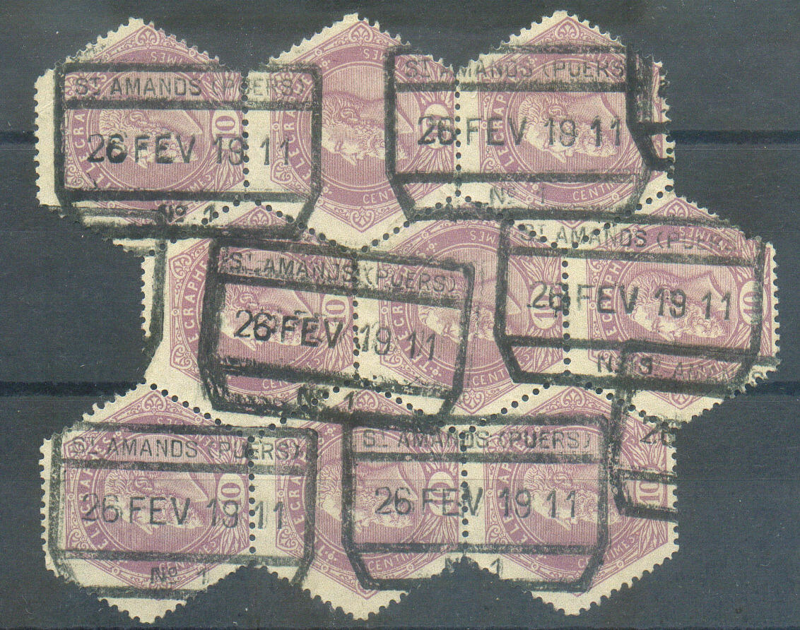 TG N°11(9)-16(19) - 10c. lilas bloc de 9 obl. ferroviaire de ...