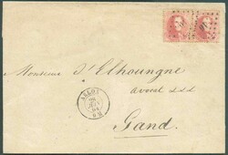 N°16A(2) - Médaillons 40 centimes carmin-rose en paire, obl. LP.16 ...