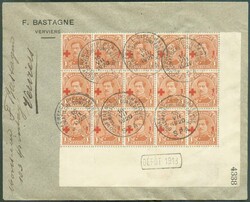 N°150(15) - 1c. CROIX-ROUGE 1918 en bloc de 15 coin de feuille ...