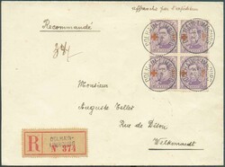 N°154(4)- 15c. CROIX-ROUGE 1918 en bloc de 4, obl. sc ...