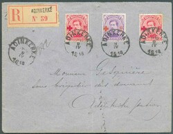 N°153(2)-154 - 10c.(x2) et 15c. CROIX-ROUGE 1918 obl. sc ADINKERKE ...