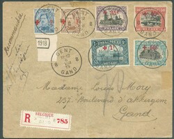 N°151-156/160 - 1c. + 25c. au 1Fr. CROIX-ROUGE 1918 obl. sc GENT 8 ...