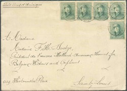 N°167(5) - 5 centimes ROIS CASQUES (bande 4 + 1ex.) obl. sc ...