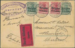 OC N°2/3 - 55c.s/5pfg. + 10c. s/10pfg. (x2) en affr. compl. sur E.P. ...